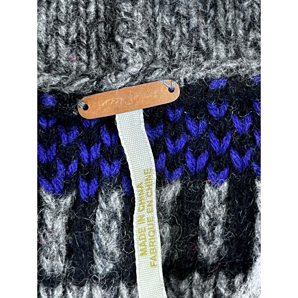 FREE PEOPLE Wool Blend Cardigan Sweater, Size Small, Gray Purple ONE BUTTON Hood - Picture 4 of 10